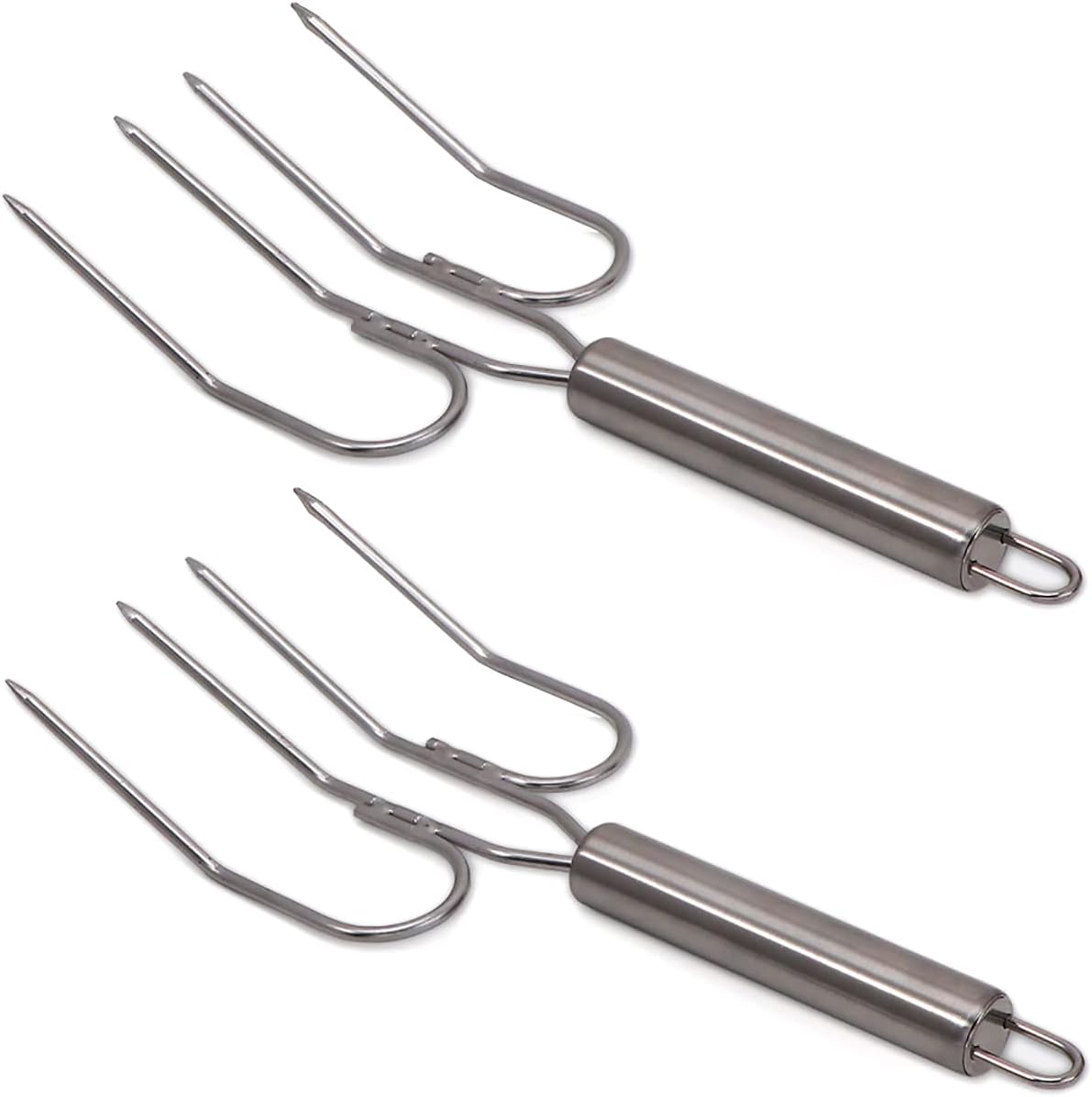 2-Pack Stainless Steel Turkey Lifter Multi-end Turkey Fork Pork Steak Grill Fork BBQ Hot Dog Roasting Sticks Camping Needle Skewers Thanksgiving