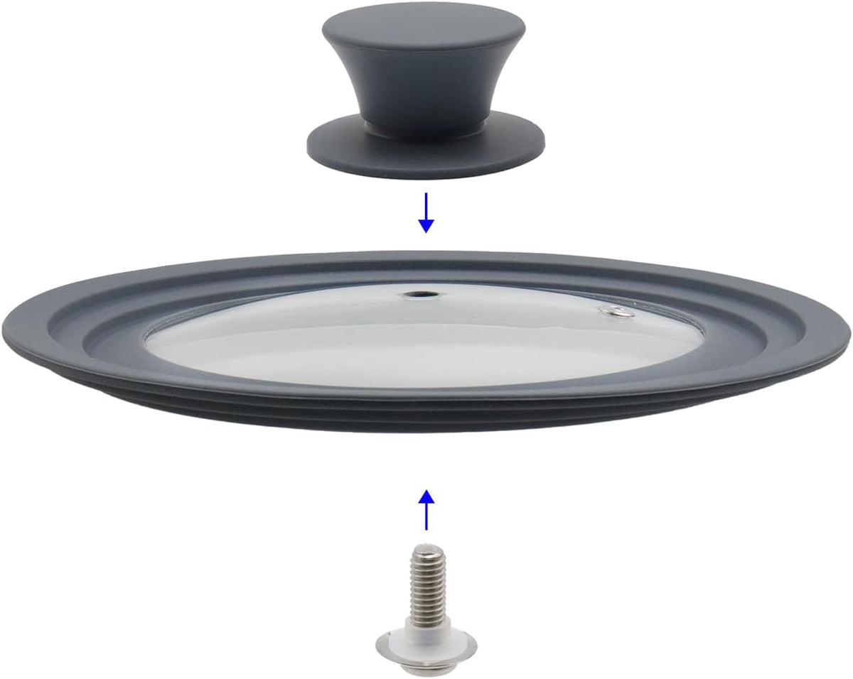 Silicon Glass Lid Fits 6.5", 7", 8" Inner Diameter Pots (Grey)
