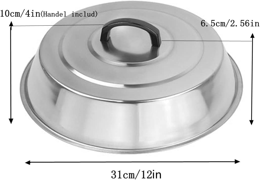 ZBXFCSH Griddle Accessories 12 Inch Round Stainless Steel Basting Griddle Cover - Cheese Melting Dome and Steaming Cover Wok Lids, Best for Use in Flat Top Griddle Grill Cooking Indoor or Outdoor