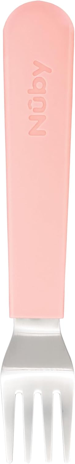 Nuby Stainless Steel Toddler Utensils with Travel Case - Self-Feeding Fork & Spoon Set for Kids - Easy-to-Hold Training Utensils - Rounded Safe Edges for Self-Feeding - Unicorns