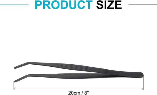 uxcell Kitchen Tweezers Stainless Steel, 8 Inch Food Tongs Fine Cooking Tweezers Set Extra-Long Tweezer Tongs for Cooking Grill Baking BBQ, Black Bend Clip