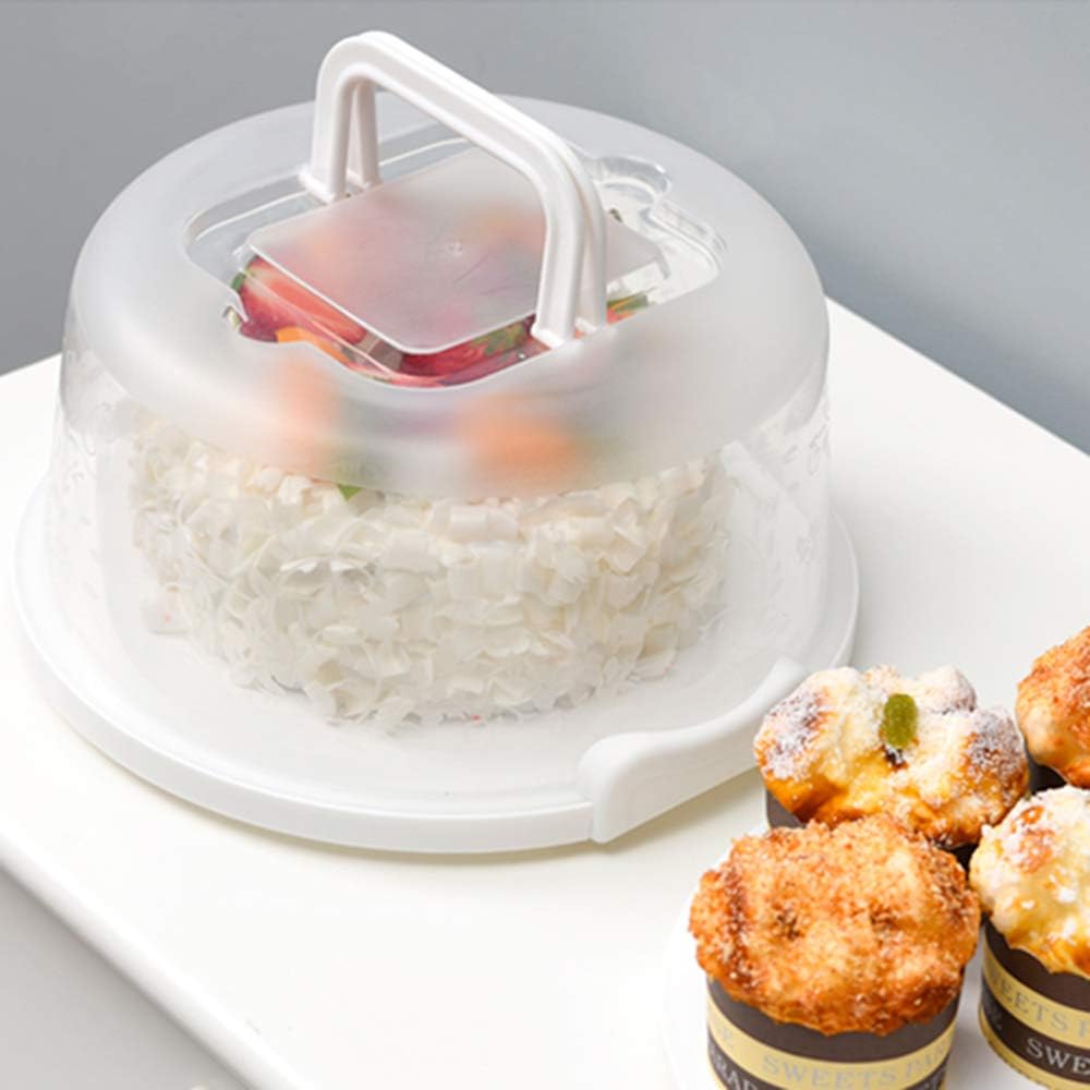 Plastic Small Cake Carrier Holder Cover Round Container with Collapsible Handles Suitable for 7 inch Diameter and 2.5 inch Height Cake (Pink)
