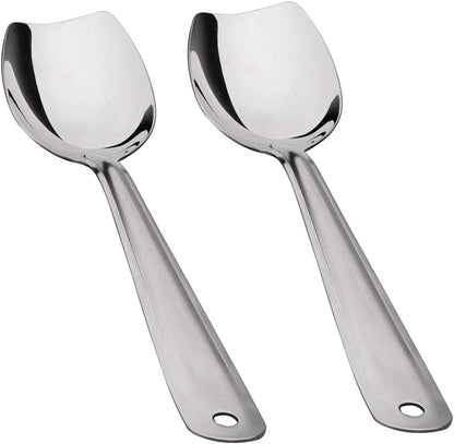 IMEEA 10 Inch Flat Bottom Scraping Cooking Spoon Set of 2, 18/8 Stainless Steel Slotted & Solid Stirring Spoon, Flat Edge Kitchen Spoon for Stir Fry, Sauce, Soup, Instant Pot