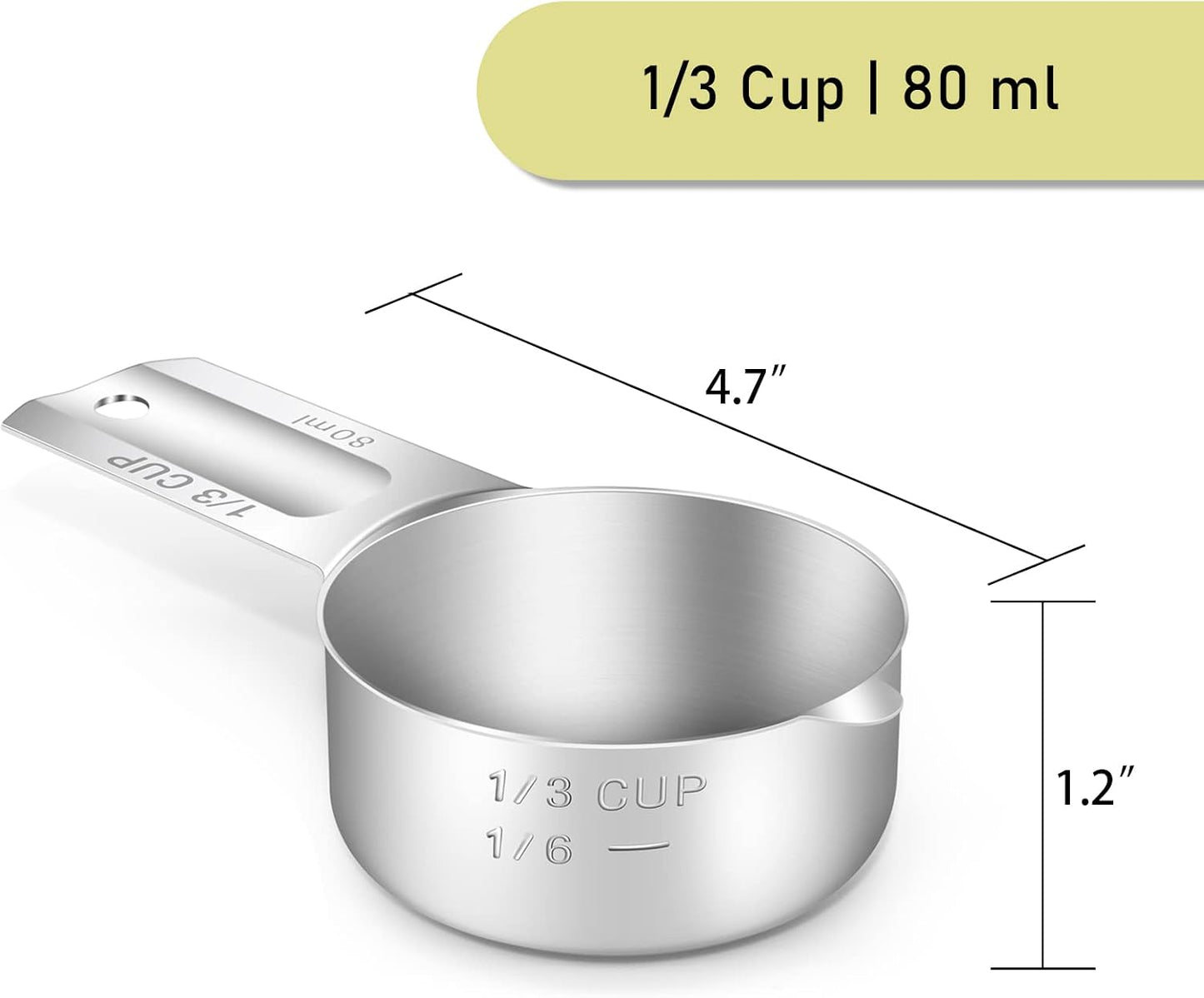 1PCS 3/4Cup (180ml, 6oz) Single Measuring Cup, Stainless Steel Measure Scoop, Metric and US Measurement, Dishwasher Safe