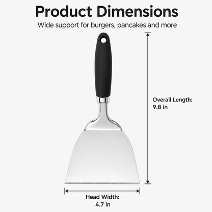 304 Stainless Steel Fish Spatula, Thin Flexible Slotted Turner | Non-Slip Ergonomic Handle, Metal Spatula for Fish, Eggs, Burgers, Cast Iron & Griddle, Black