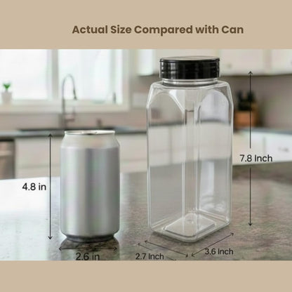 Pride Of India 32 Fl Oz Clear Spice Jar with Dual Opening Lid | Food Grade PET Plastic Oblong Jar | Reusable Organizer for Spices, Herbs, Coffee, Nuts, Snacks & Pet Treats | | 3-4 Cup Capacity