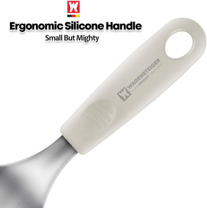 Short Stainless Steel Ladle 220mm (8.6”) – SUS304 Thick Deep Bowl Head with Soft-Grip Silicone Handle – Lightweight Mini Soup & Serving Spoon for Cooking – 5 Color Options (Gray)