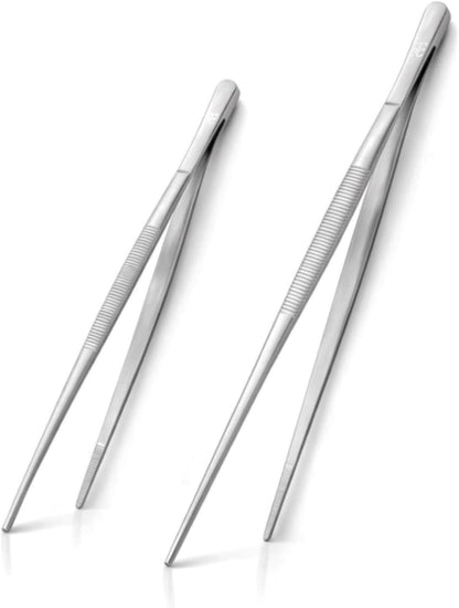 Heavy Duty Stainless Steel Tweezer Tongs 10'' and 12'' Set – Precision Cooking Tongs for Grilling, Plating, BBQ, and Kitchen Use