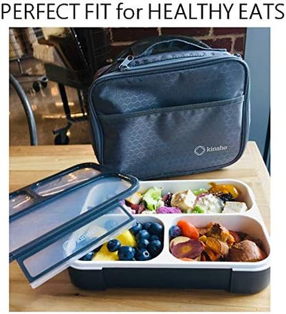 kinsho Lunch Box for Kids Boys Girls - Bento Box Set with Insulated Bag and Ice Pack, 6 Compartment Leak Proof Food Container, BPA-Free, Microwave Safe, Ideal for School & Work, Teal