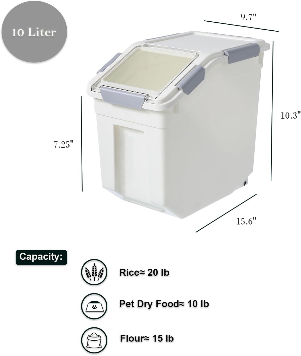 HANAMYA 32.5 Liter / 35 lbs Pet Food Storage Container with Measuring Cup, BPA free, For Dog Food | Cat Food | Rice | Grain | Flour, White & Gray, 1 count