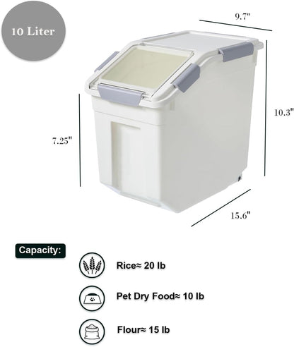 HANAMYA 32.5 Liter / 35 lbs Pet Food Storage Container with Measuring Cup, BPA free, For Dog Food | Cat Food | Rice | Grain | Flour, White & Gray, 1 count
