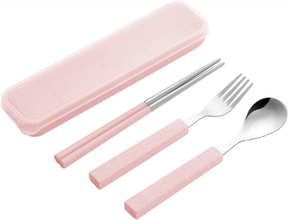 VANRA 3-Piece Children Utensils Set 18/10 Stainless Steel Child Flatware Set Silverware Knife Spoon Fork Set with Travel Case for Kids Lunch Box