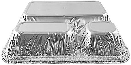 Handi-Foil Large Aluminum 3-Compartment Oblong Tv Dinner Tray Pan w/Lid 25/Pk (pack of 25)