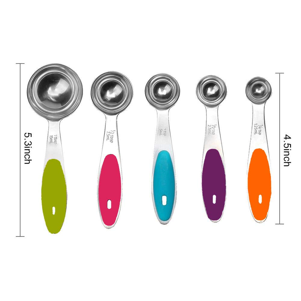 Fsdifly-Stainless Steel Measuring Spoons 5 Piece Stackable Set - Measuring Set for Cooking and Bakin (A)