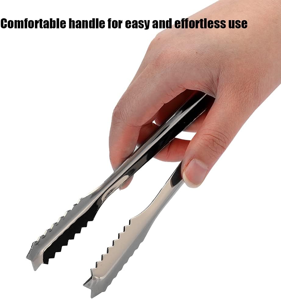 Ice Tongs with Teeth for Secure Grip, 7 Inch Stainless Steel Small Serving Clip, Non-Slip Handle Tool for Ice Cubes, Sugar, Appetizers, Kitchen, Bar, Party, Restaurant Accessories
