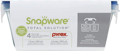 Snapware Glass Total Solutions (12-Pack) Food Storage Containers Set, (1, 2 & 4 Cup), Airtight & Leakproof Plastic Locking BPA-Free Lids, Freezer Dishwasher Microwave Safe