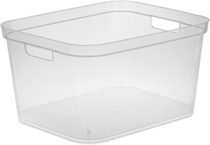 Sterilite 8.25x12.25x15 Inch Modern Polished Storage Bin w/Comfortable Carry Through Handles & Banded Rim for Household Organization, Clear (6 Pack)
