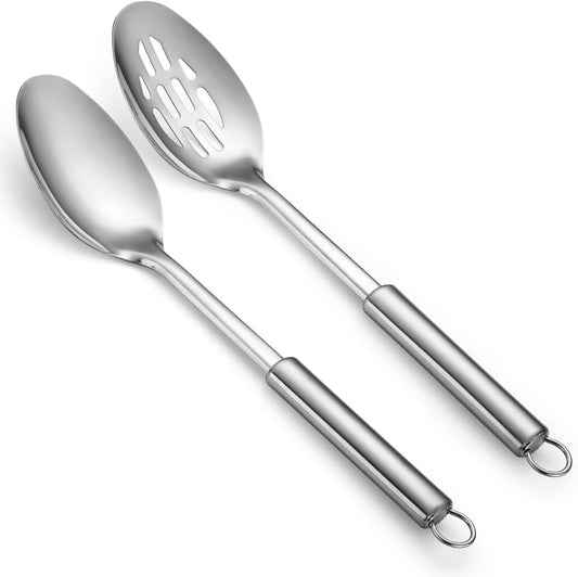 Cooking Spoons Set, ReaNea Stainless Steel Kitchen Solid Slotted Spoon, Cooking Utensils Set, Mixing, Serving, Stiring Large Spoons, Gifts for Home, Restaurant