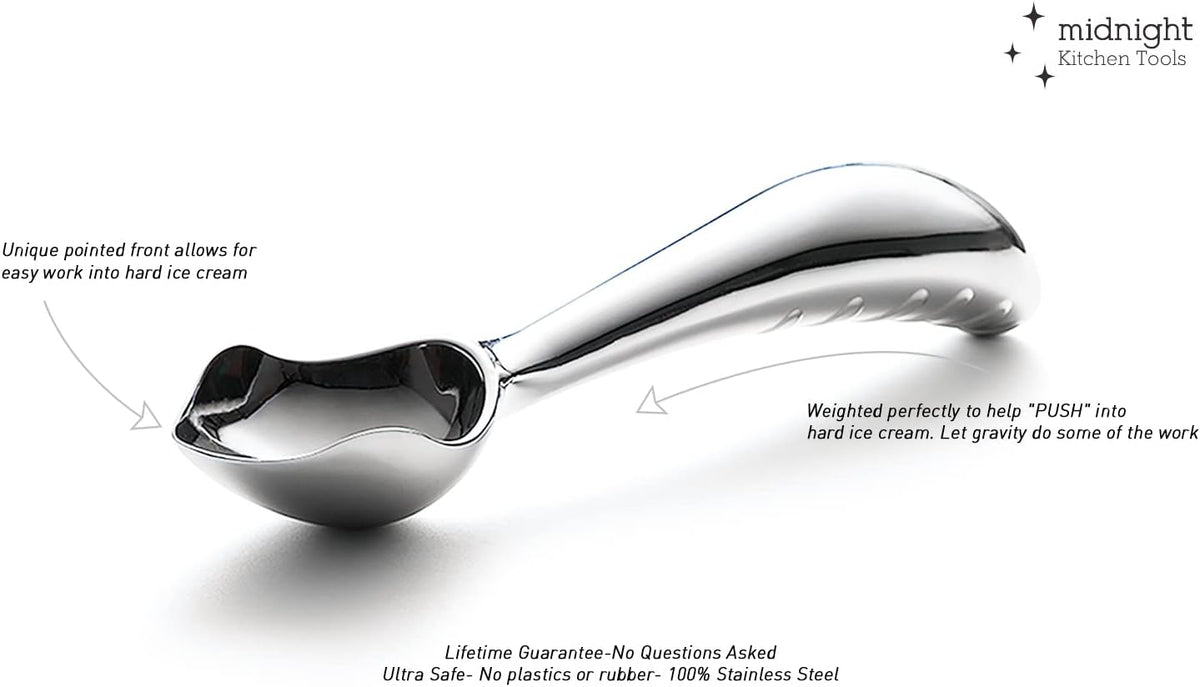 Midnight Scoop - Ergonomic Stainless Steel Ice Cream Scoop | Heavy-Duty, Easy-to-Use, and Dishwasher-Safe | Professional Grade, Handcrafted Design