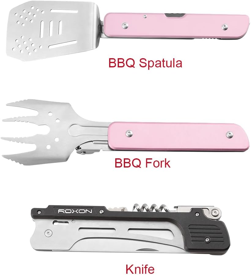 ROXON 6-in-1 Folding Grill Utensils Set, 14" BBQ Tools for Camping S601