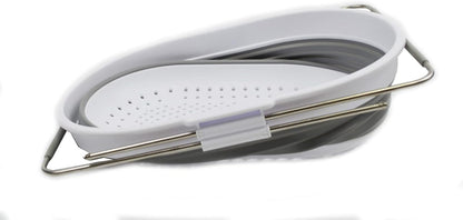 SAMMART 5L (1.3 gallon) Expandable & Collapsible Over The Sink Rectangular Colander (1, White/Grey)