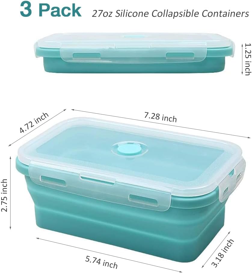 Alimat PluS 40.5oz Silicone Collapsible Food Storage Containers with Lids, 3 Pack Set 1200ml Folding Large Meal Prep Lunch Containers, Microwave, Freezer and Dishwasher Safe