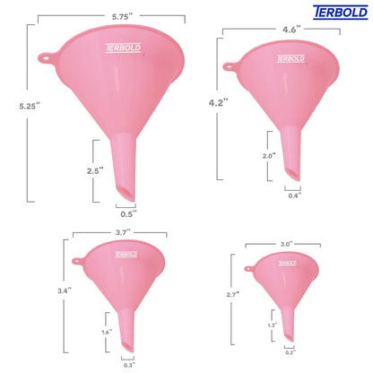 4pc Funnel Nesting Set in BPA Free Plastic for Kitchen Cooking, Car Oil, Home, or Lab Use (White)