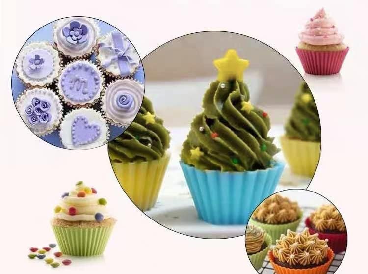 12PCS Silicone Mini Reusable Muffin Baking Cup Small Cupcake Holders Random Color Silicone Cupcake Liners Pastry Dessert Cups Nonstick Liner Molds for Making Muffin Chocolate Bread(Round)
