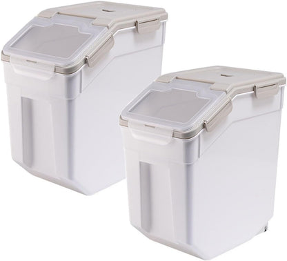 Large Flour Storage Container Bin 25lb, 2Pack Airtight Rice Storage Containers with Measuring Cup&Scoop, BPA Free with Wheels Seal Locking Lid for Flour, Rice, Grain (50LBS Total, Blue)
