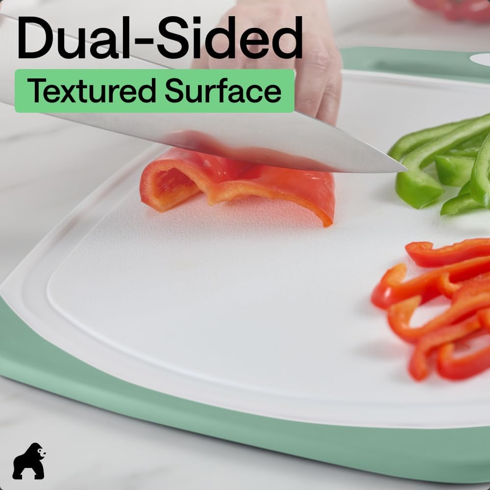 GORILLA GRIP BPA-Free Reversible Kitchen Cutting Board Set of 3, US Designed, Nonporous, Juice Grooves Catch Liquid, Slip Resistant Border, Dishwasher Safe, Durable Large Food Chopping Boards, Black