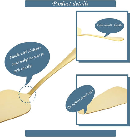 5x Cake Server Pie Holder Transfer Triangular Spade Spatula Serrated Edge - Gold