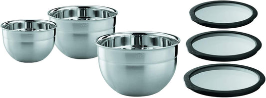RÖSLE Bowl Set of 3 Large Food Storage Lids (Diameter 16, 20, 24 cm), High-Quality, Elegant, Stainless Steel for Preparing and Storing Food, Dishwasher Safe