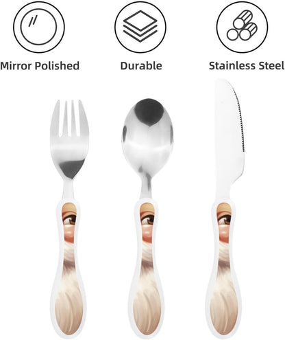 3-Piece Kids Silverware Set With Storage Case, Stainless Steel Reusable Children Safe Knife Spoon Fork Set Leaves Floral On Rustic Wood Children Flatware Set For Kids Lunch Box