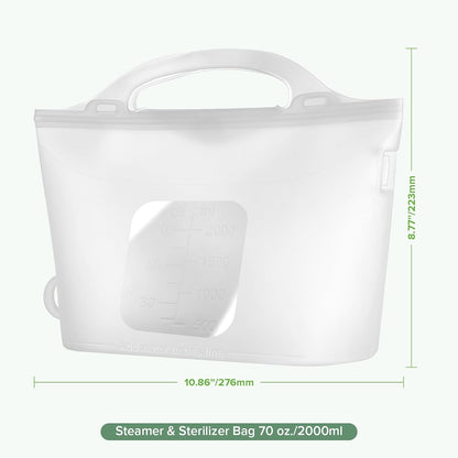 Haakaa Silicone Microwave Steamer & Steriliser Bag, 70oz/2000ml Large Capacity Reusable Steaming Bags for Baby Bottles, Breast Pump, Accessories, Pacifiers,Teethers, Great for Home&On The Go, Grey/1PC