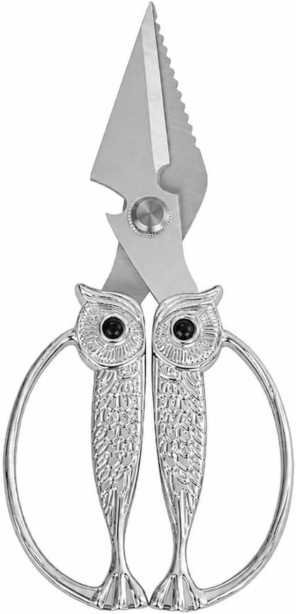 Kitchen Owl Scissors - Stainless Steel Kitchen Scissors, Sharp Meat Scissors, Dishwasher Safe, Heavy-duty Poultry Scissors, Food Cooking Scissors, Gift for Men and Women (Pearl nickel, large)