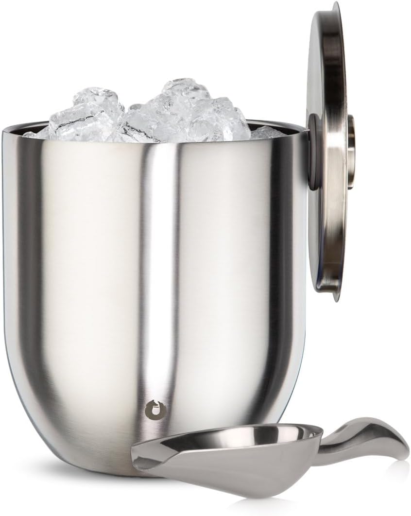 SNOWFOX Plus, Premium Vacuum Insulated Stainless Steel Ice Bucket with Lid/Scoop,Home Bar Accessories,Elegant Bartending Ice Bucket for Parties,Beautiful Outdoor Entertaining Supplies,3L,Natural Teak