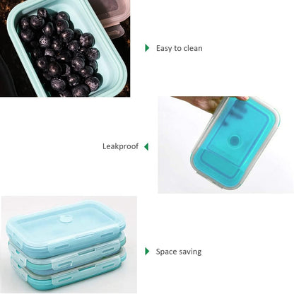 Alimat PluS 40.5oz Silicone Collapsible Food Storage Containers with Lids, 3 Pack Set 1200ml Folding Large Meal Prep Lunch Containers, Microwave, Freezer and Dishwasher Safe