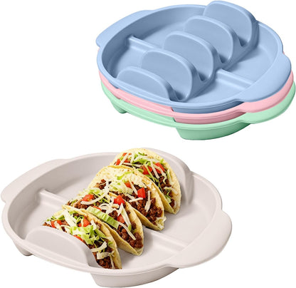 Aolin Silicone Taco Plates Set of 2, 9.8 Inch Reusable Taco Holder with Dividers - Fits Both Soft & Hard Shell Tacos, Microwave & Dishwasher Safe, Ideal Taco Serving Tray for Taco Nights & Parties