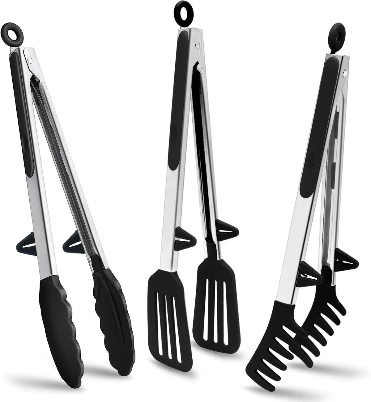 9" Kitchen Tongs for cooking with Silicone Tips, 3Pcs Serving Tongs, Blue