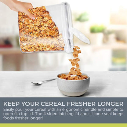 Simply Gourmet Airtight Cereal Containers with Lids – 4 Piece Tall Kitchen Pantry Organization Set, BPA-Free Clear Plastic, Pour Spout Lids for Breakfast Cereal, Rice, Flour, Sugar, Snacks