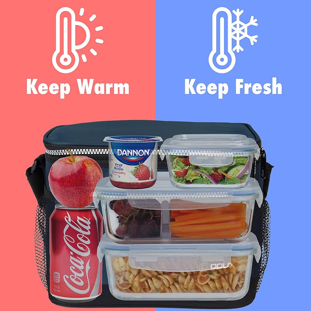 opux Insulated Lunch Box Men Women, Lunch Bag for Work School, Leakproof Soft Cooler Tote Adult, Large Lunch Pail Kids Boys Girls, Picnic Beach Food Bag with Shoulder Strap, Purple Floral