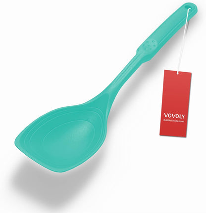Large Silicone Cooking Spoon, Non-Stick Solid Spoon set with Deep Bolw and Measurement Mark for Mixing, Serving, Draining, Scooping, Scraping, Heat Resistant Kitchen Utensils, Black