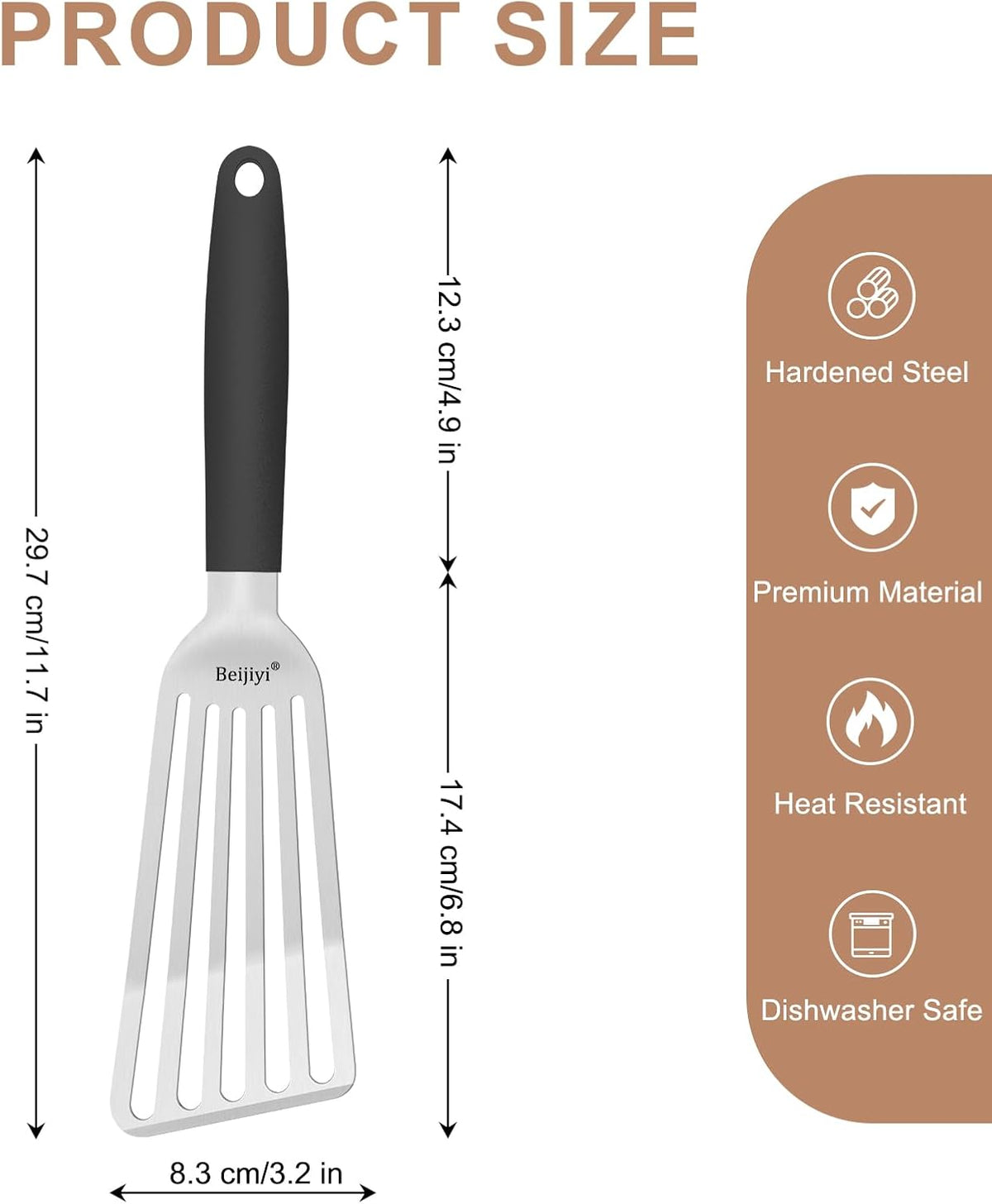 Beijiyi 2 Pack Stainless Steel Fish Spatula, 13.5" & 11.7"