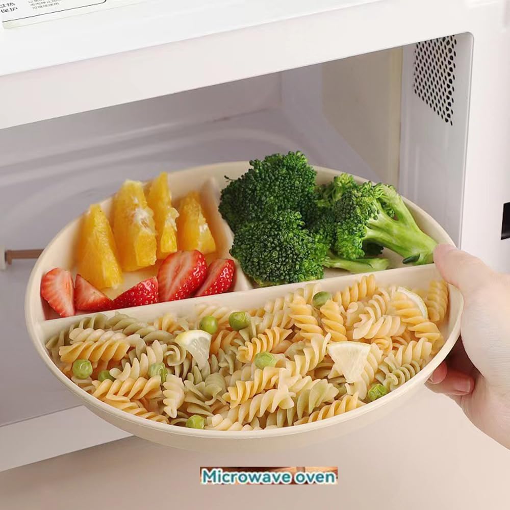 LRUUIDDE (5 Pack) Portion Control Plate for Balanced Eating, 9" Unbreakable Divided Plates,3 Compartment Plates, Reusable Plastic Plates, BPA Free for Adults