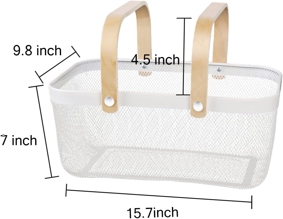 Portable Mesh Harvest Basket - Natural Bamboo Handle Foldable Organizer for Kitchen, Garden & Picnic | Ventilated Storage Bin with Rust-Proof Wire, Space-Saving Farmhouse Decor (Pink)