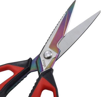 LIVINGO Heavy Duty Kitchen Shears - Titanium Coated Hot Forged Sharp Multipurpose Stainless Steel Utility Shears for Household Culinary Food Cutting Chicken Meat Cooking, Dishwasher Safe, 9.5 Inch