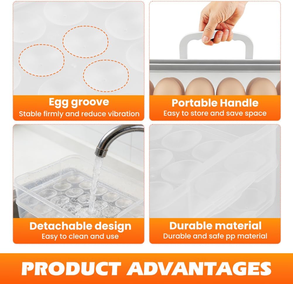 Deviled Egg Containers Set of 2, 48 Count Total 12×8.86×4.92inch Egg Storage Trays with Lid & Handle, Stackable Carrier with Piping Bottle for Party Picnic