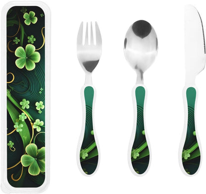 3-Piece Kids Silverware Set With Storage Case, Stainless Steel Reusable Children Safe Knife Spoon Fork Set Airplane Sunset Children Flatware Set For Kids Lunch Box