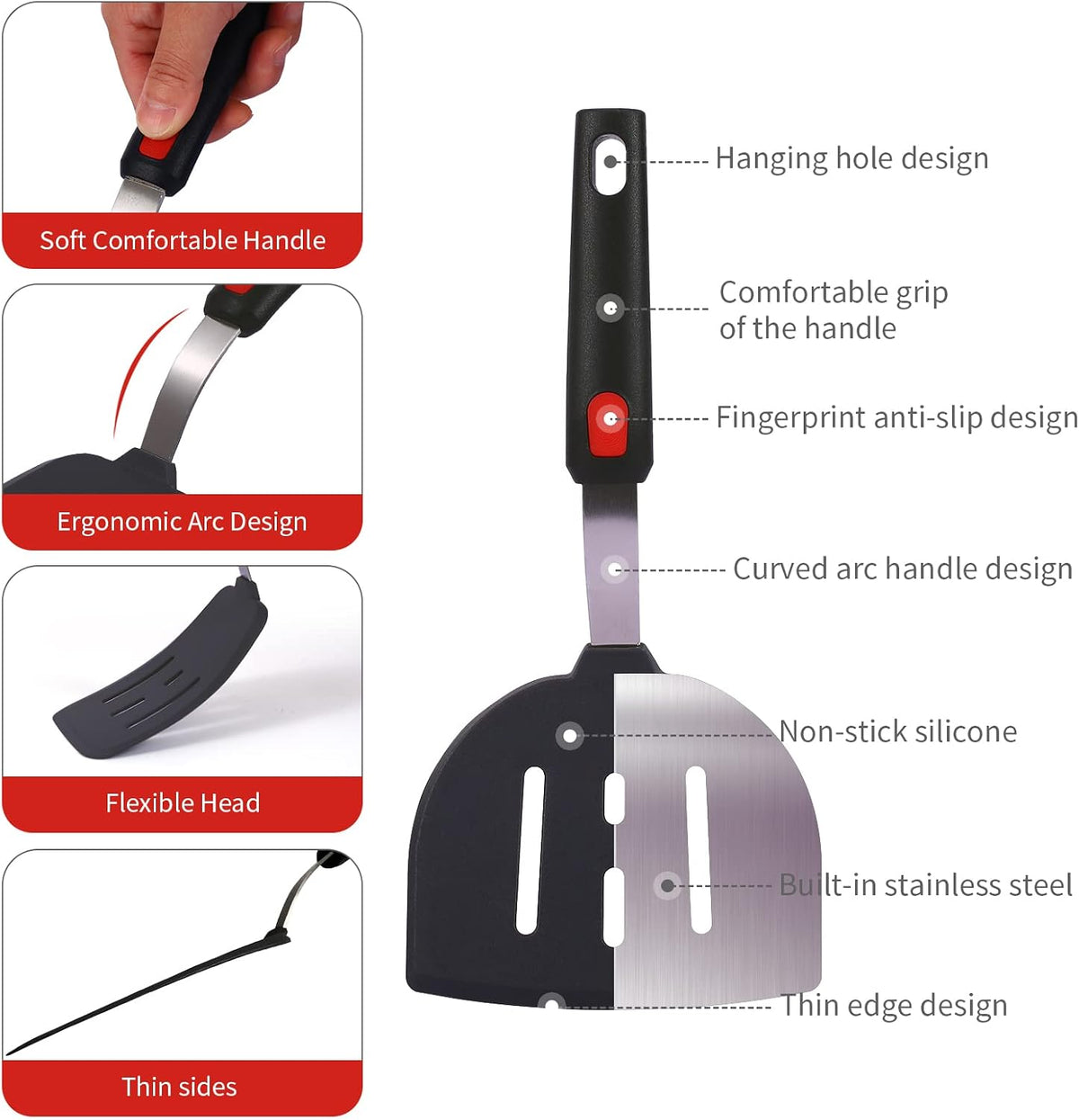 Silicone Spatula Turner Set Large And Thin Flipper Spatulas Heat Resistant 600 ° F Slotted Flexible Turner Cooking Utensils For Nonstick Cookware Egg,Pancake,Fish,Omelette,Hamburger (3 Pack)