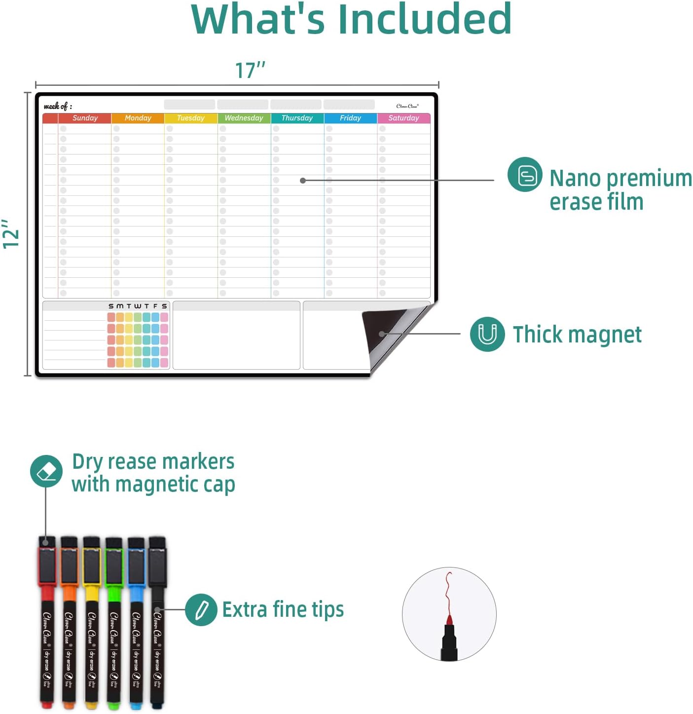 Magnetic Dry Erase List Board - 6.5"x8.5" Weekly, Daily, 2 List Boards for Fridge - 6 Extra Fine Point Markers Included - Shipped Flat